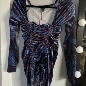 Elegant Blue and Maroon Ruched Dress